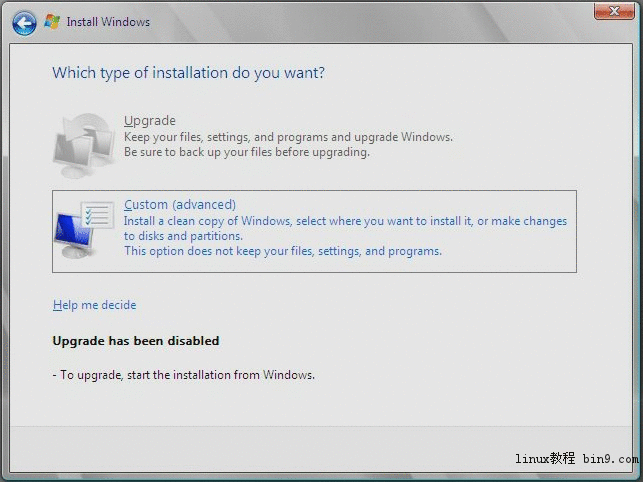 该图形显示了 Windows "Select Installation Type"（选择安装类型）页面。