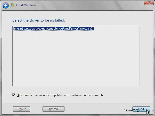 该图形显示了 Windows "Selected Driver"（选定的驱动程序）页面。