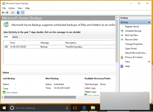 Win10设备通过Azure服务备份数据