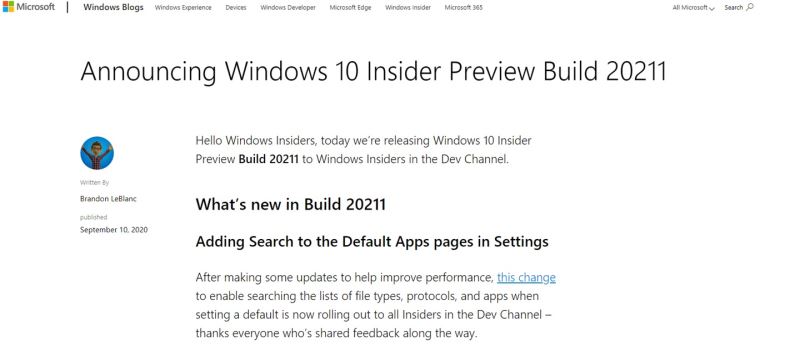 Win10 Insider Preview Build 20211正式发布(附更新内容)
