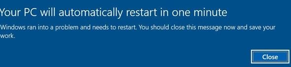 微软Win10最新补丁Bug：一分钟内将强制重启PC的解决办法