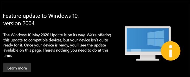 Win10 2004版本能不能升级 微软Windows Update页面发提醒