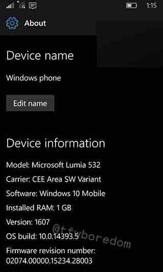 Lumia532尝鲜，Win10 Mobile一周年更新14393.5真机截图泄露