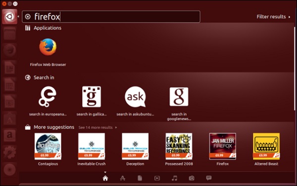 Ubuntu Dash Amazon搜索结果