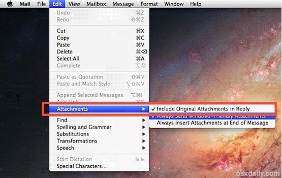 Mac OS X怎样在回复邮件时包含附件不让其消失