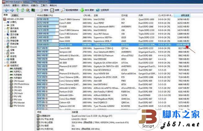 超频前B75读取速度为10198MB/秒