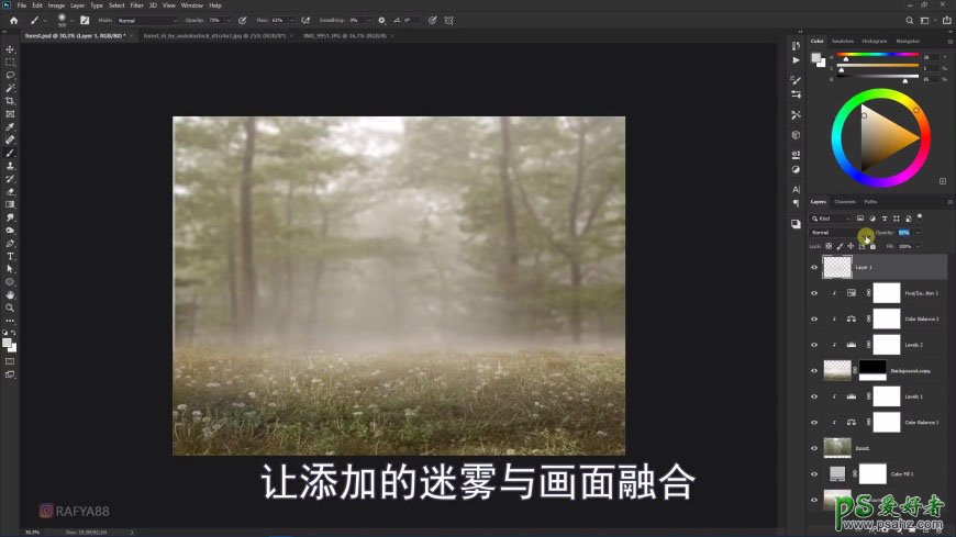 Photoshop创意合成森系婚纱照美女与巨型鸟笼在森林中的秘境场景