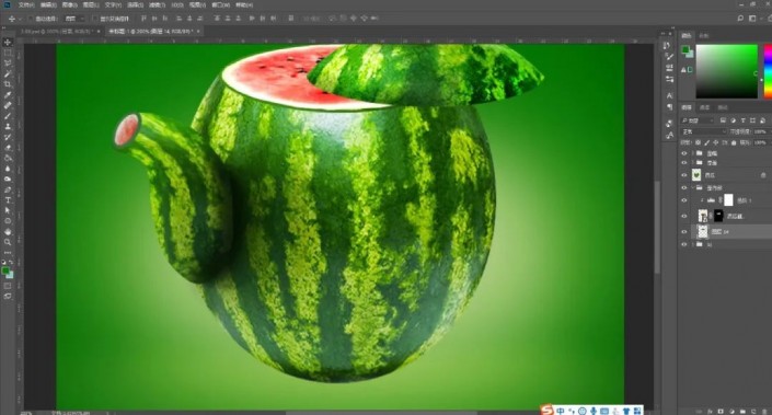 PS创意合成实例：利用合成技术打造一把逼真个性的西瓜茶壶。