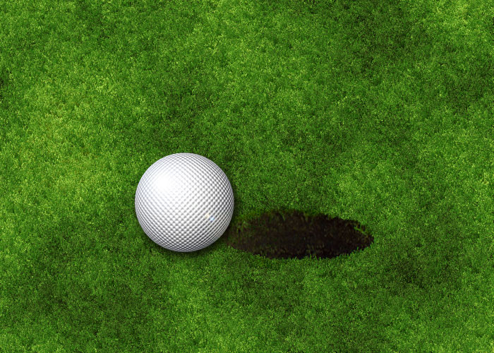 Photoshop手工绘制质感逼真的高尔夫球，制作草地上的高尔夫球。