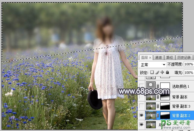 Photoshop给公园中自拍的性感长裙未成年少女图片调出梦幻的淡冷