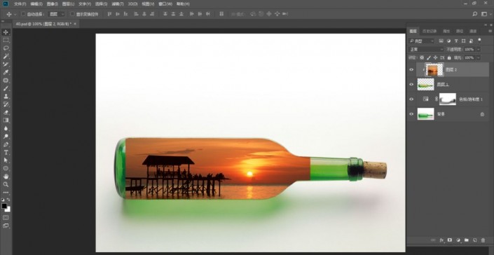 PS图片合成实例：利用合成技术把喜欢的照片放进漂流瓶里。
