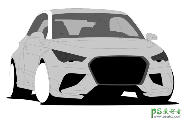 PS手绘汽车教程：通过手稿绘制一辆逼真的奥迪汽车素材图。