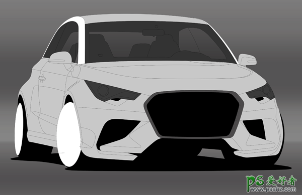 PS手绘汽车教程：通过手稿绘制一辆逼真的奥迪汽车素材图。