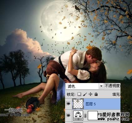 photoshop合成月光下热吻的情侣-情侣舍吻图片