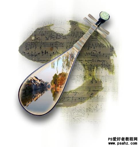 photoshop设计漂亮的江南水乡水黑画签名图片