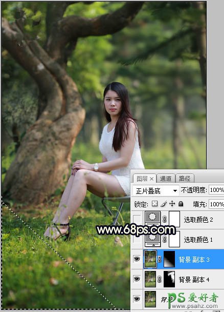 PS美女图片调色教程：给树林中的性感伊人写真照调出唯美的黄色