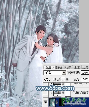 Ps婚片调色教程：给竹林中的婚纱写真照调出梦幻青蓝色