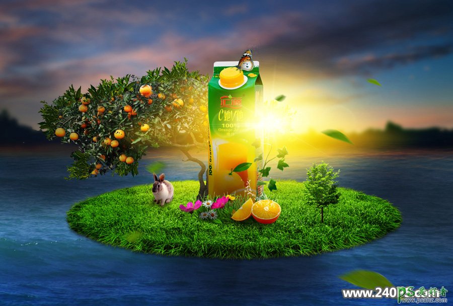 PS海报设计实例：打造绿色清新风格的果汁饮料海报图片