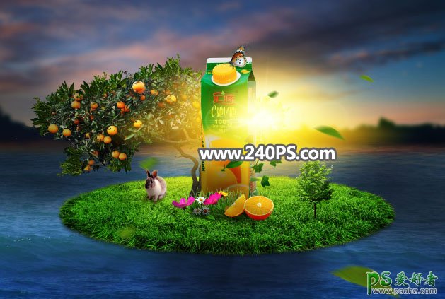 PS海报设计实例：打造绿色清新风格的果汁饮料海报图片