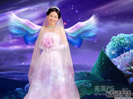 photoshop合成梦幻天使婚纱照美女图片教程实例