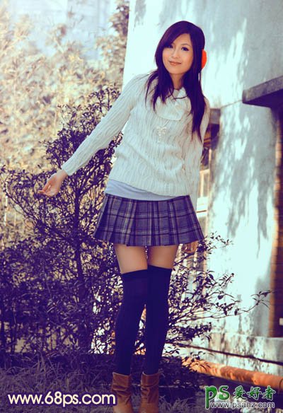 photoshop调出时尚的蓝黄色美腿丝袜少女写真图片