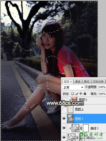 PS韩系风格图片调色：给花坛边的妹妹调出梦幻黄调风格图片效果。