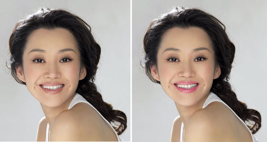 Photoshop人像后期教程：学习简单一步操作给美女人像加唇彩的方