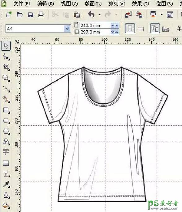Coreldraw手绘漂亮的T恤衫，学习掌握女士T恤的款式图画法。