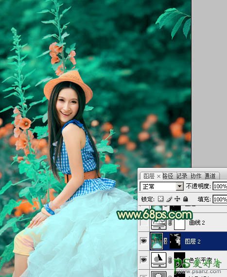 PS给绿调新清少女写真照调出个性粉橙色效果