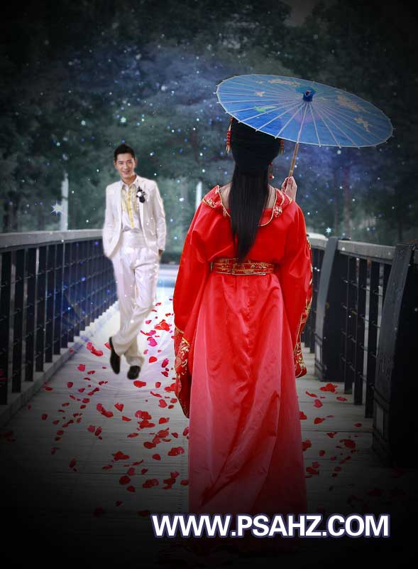 photoshop合成穿越千年的爱恋情侣婚片，献给相爱的男女