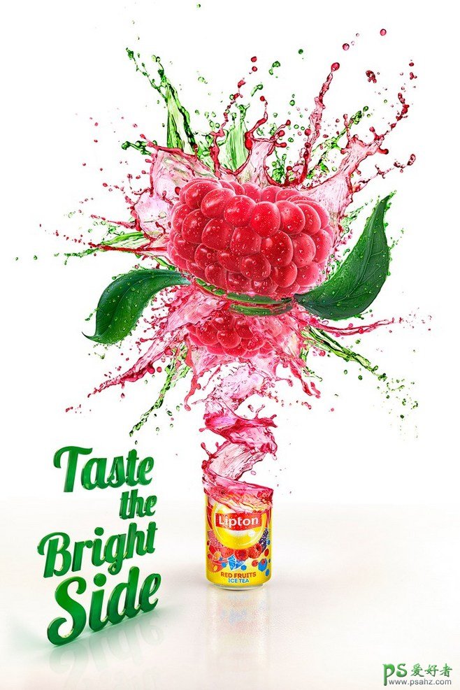 个性果汁饮料宣传设计 创意喷溅效果的果汁饮料平面广告设计作品