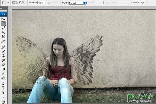 PS人像合成教程：创意打造墙边午休的美女天使形象