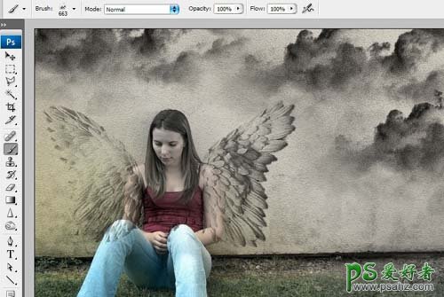 PS人像合成教程：创意打造墙边午休的美女天使形象