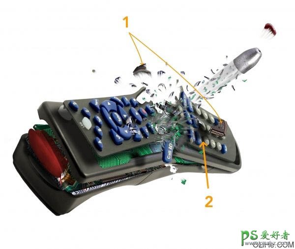 PS合成教程：创意合成子弹穿透遥控器的瞬间，穿透物体的效果