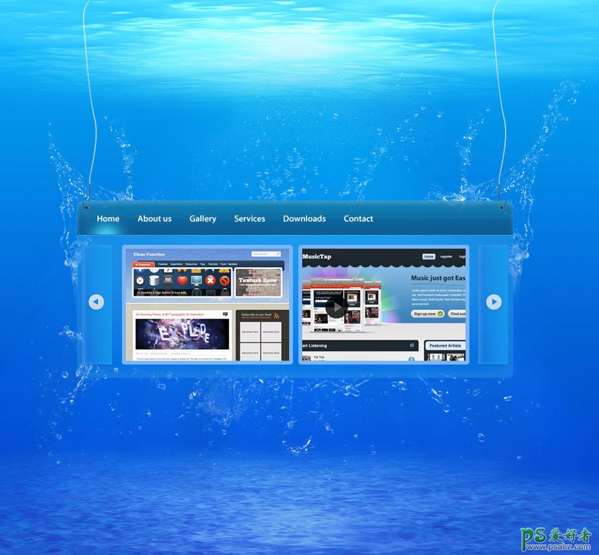 Photoshop网页制作教程：设计一例清凉夏日中水中展示的网页效果