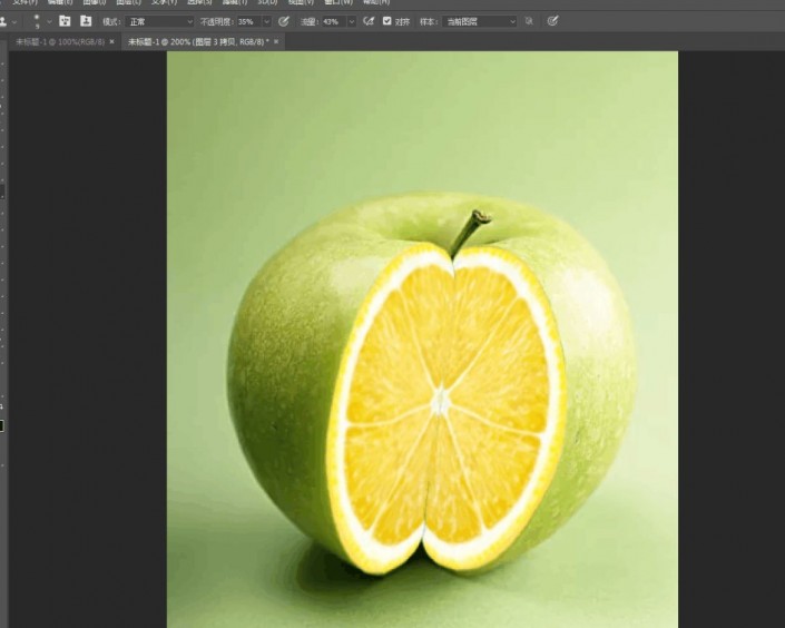 Photoshop创意合成一个逼真的苹果橙子素材图，橙子苹果移花接木