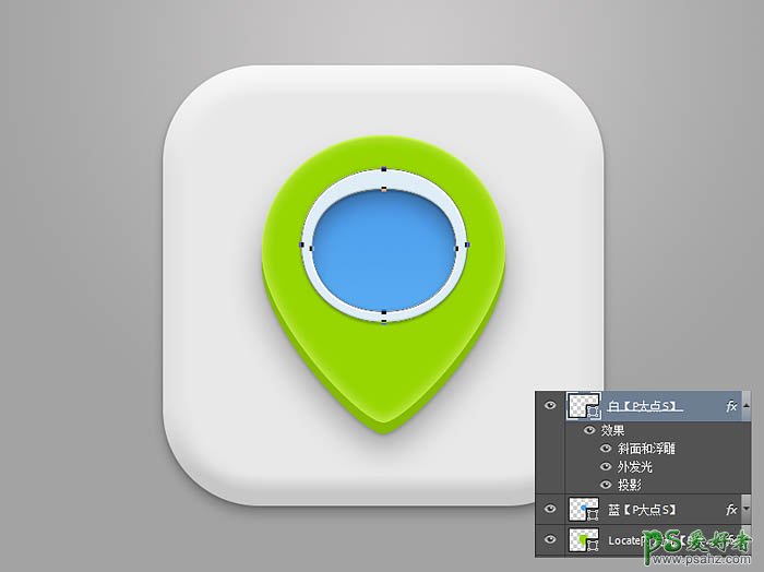Photoshop设计绿色清爽风格的指南针APP软件图标，手机APP图标