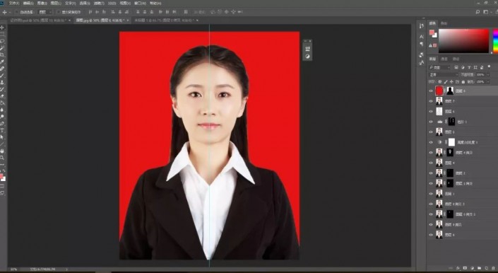 PS证件照抠图教程：学习给一张商务型女士证件照抠图换背景颜色。