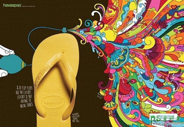 有意思的人字拖鞋平面广告作品，创意个性的人字拖鞋宣传海报。