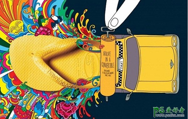 有意思的人字拖鞋平面广告作品，创意个性的人字拖鞋宣传海报。