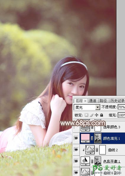 Photoshop给甜美的清纯少女写真图片素材调出漂亮的粉褐色效果