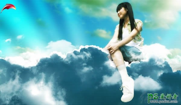 PS人像合成教程：创意合成云端上坐着的女孩，少女