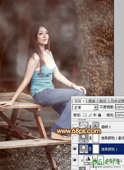 Photoshop给气质性感少妇外拍艺术照调出唯美的中性红色效果