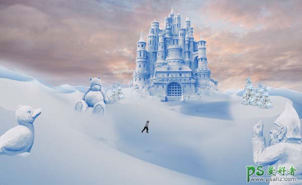 photoshop创意合成雪景中的古城堡游乐园