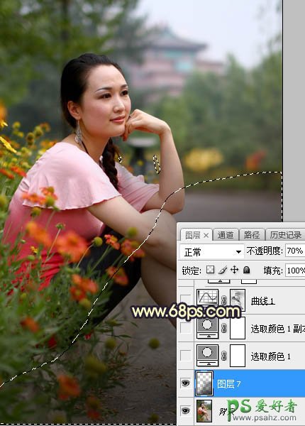 Photoshop给早晨公路边自拍的高跟美女高清图片调出唯美的晨曦色