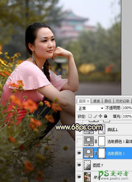 Photoshop给早晨公路边自拍的高跟美女高清图片调出唯美的晨曦色