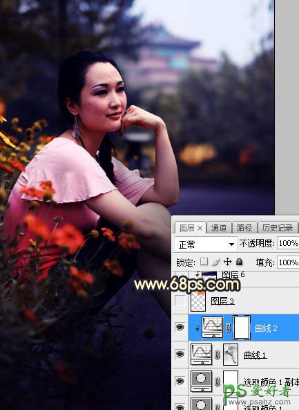 Photoshop给早晨公路边自拍的高跟美女高清图片调出唯美的晨曦色