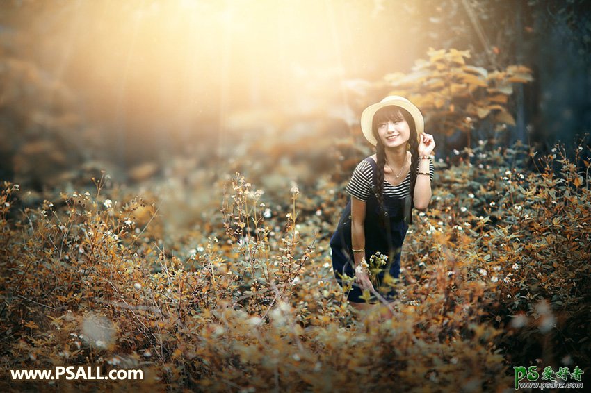 PS美女照片调色：给外景可爱女生性感照片调出秋季暖暖的阳光色