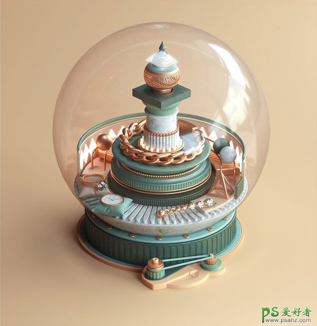 精美的3D玻璃水晶球效果图设计作品，漂亮大气的3D水晶球作品素材