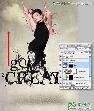 photoshop创意设计烟雾和飞溅效果的美女人像艺术海报图片
